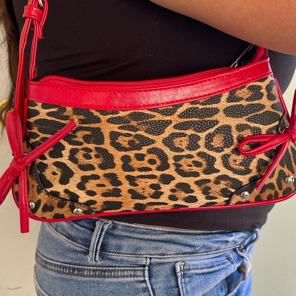Leopard Print Red Accent Women's Bag
